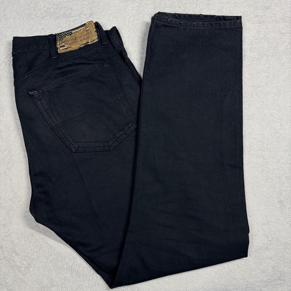 Denim & Supply Ralph Lauren Bedford Straight Jeans Mens‎ 38x34 Black Distressed